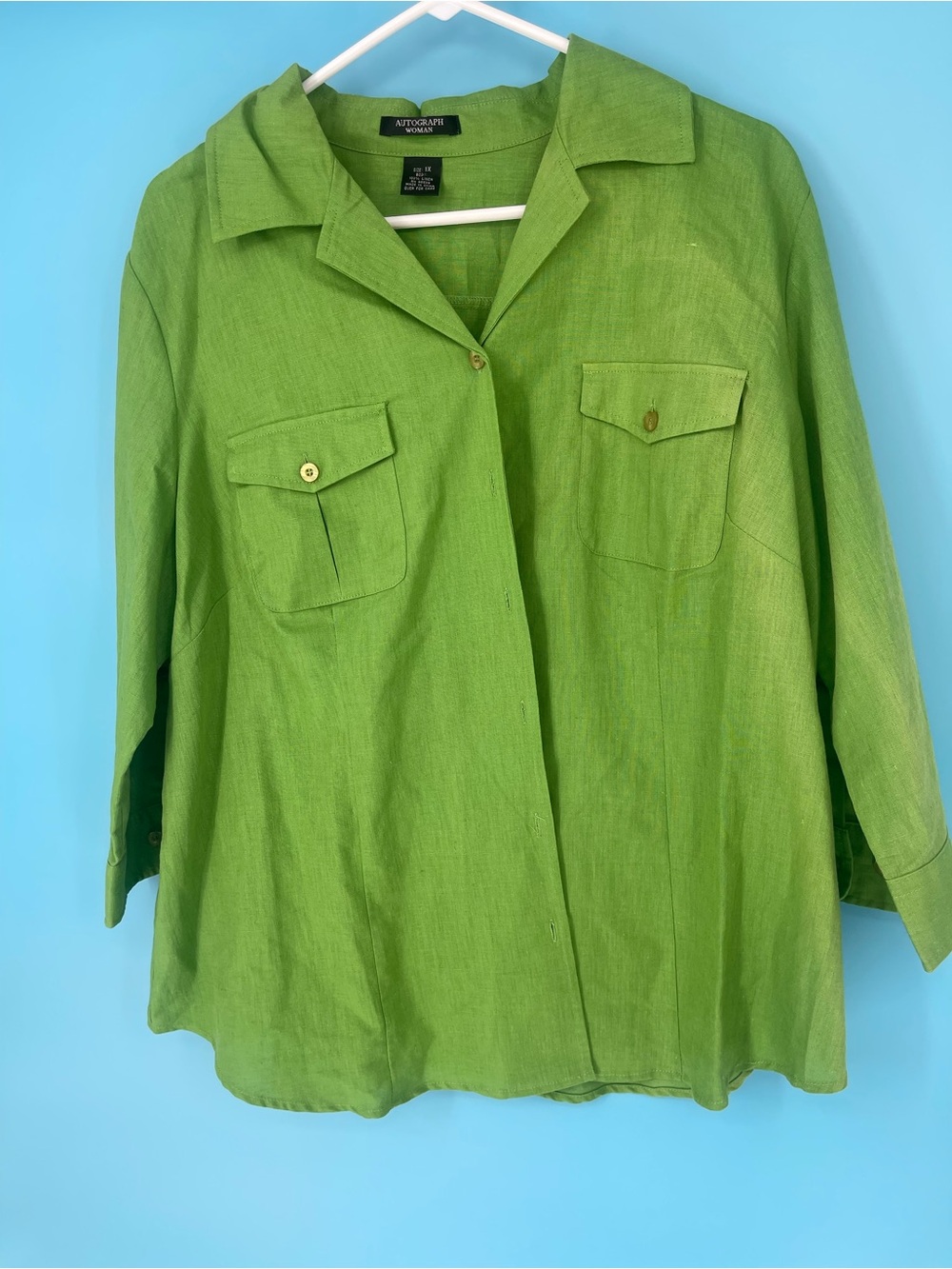 Autograph Bright Green Linen Button-Up Shirt 1X